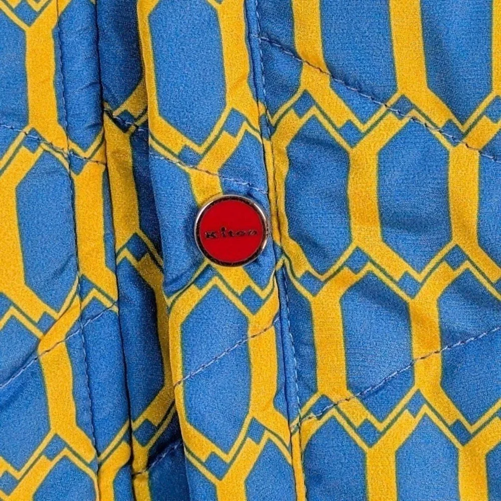 Kiton Quilted Vest Mens Size 42 / IT 52 Slim Fit Blue Yellow Geometric Italy